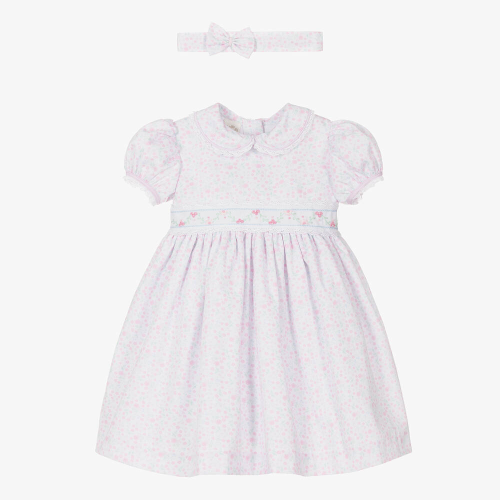 Pretty Originals - Girls Pink & White Cotton Dress Set | Childrensalon