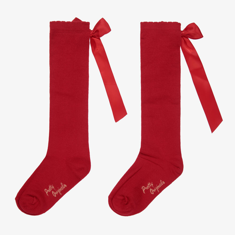 Pretty Originals - Girls Red Bow Cotton Socks | Childrensalon
