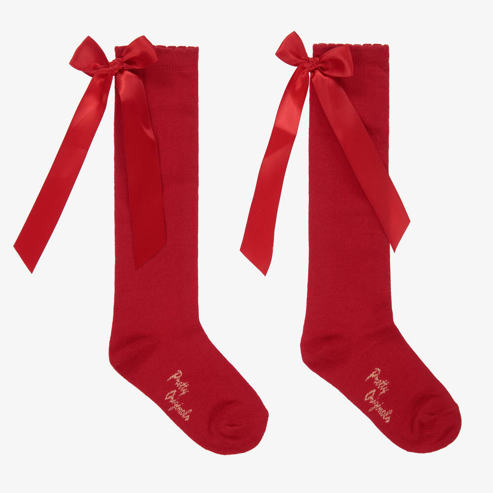 Pretty Originals - Girls Red Cotton Bow Socks | Childrensalon