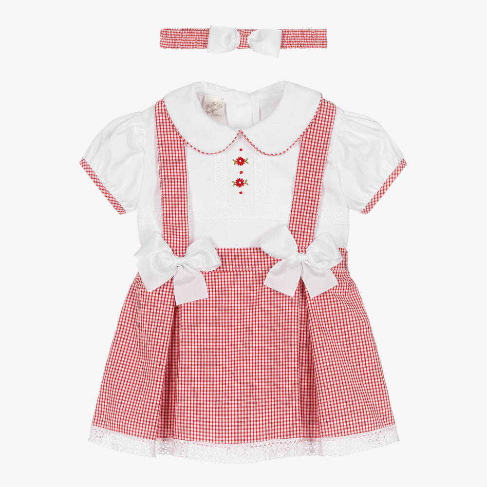 Pretty Originals Babies' Girls Red Gingham Cotton Skirt Set
