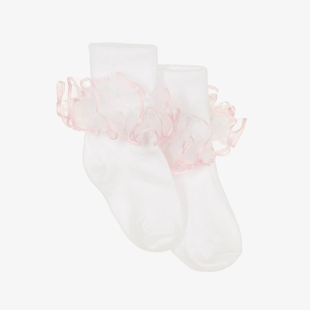 Pretty Originals - Socquettes blanches à froufrous fille | Childrensalon