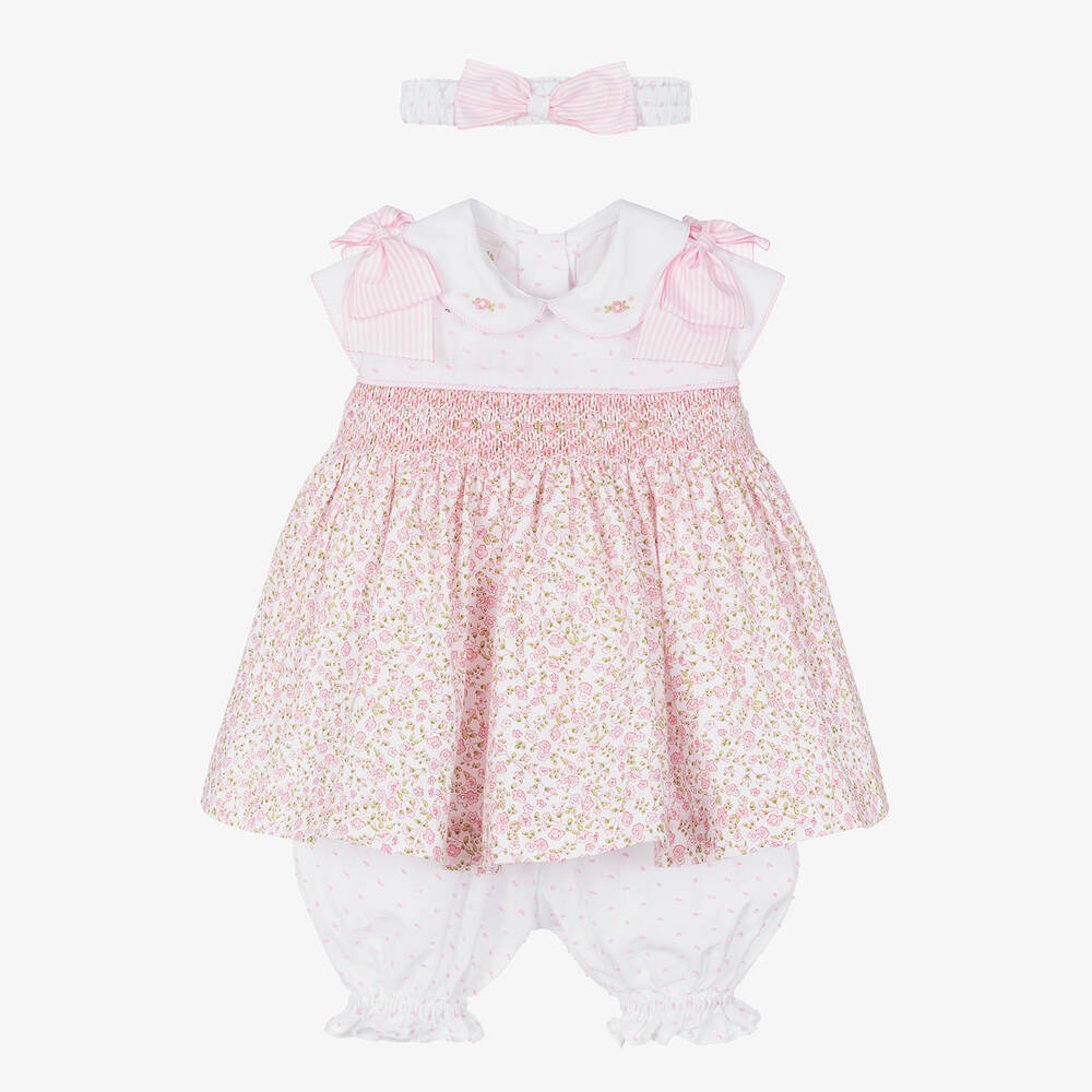 Pretty Originals - Girls White & Pink Cotton Dress Set | Childrensalon