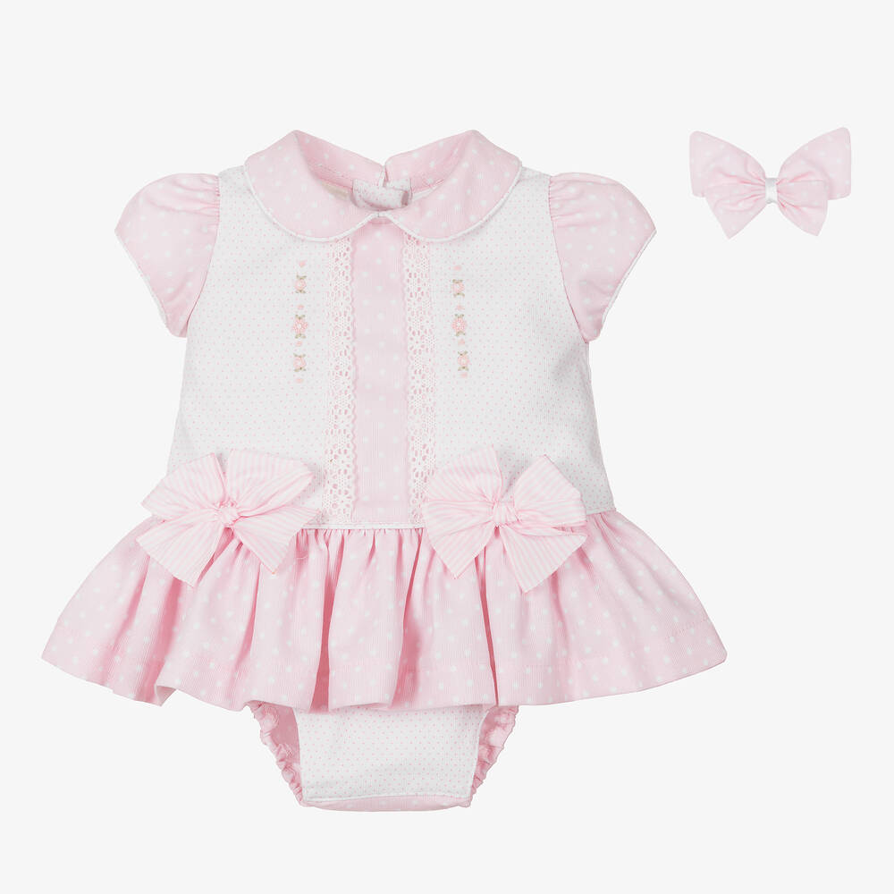 Pretty Originals - Бело-розовый комплект с платьем в горошек | Childrensalon