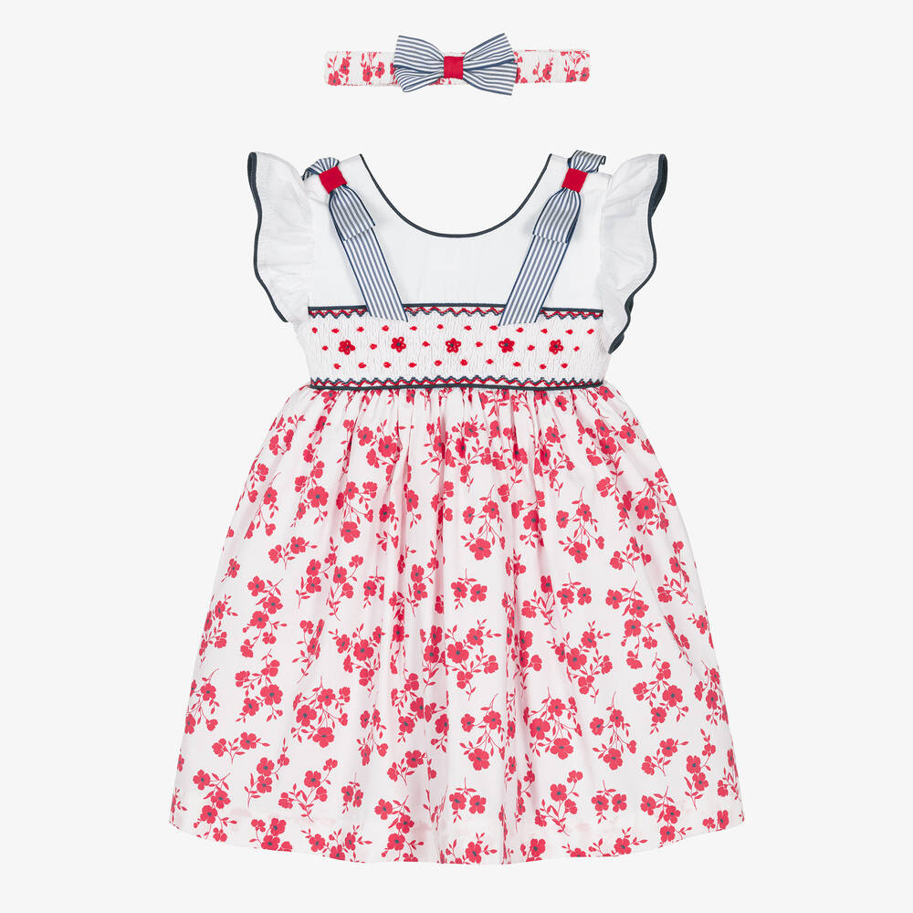 Pretty Originals - Girls White & Red Poppy Cotton Dress Set | Childrensalon
