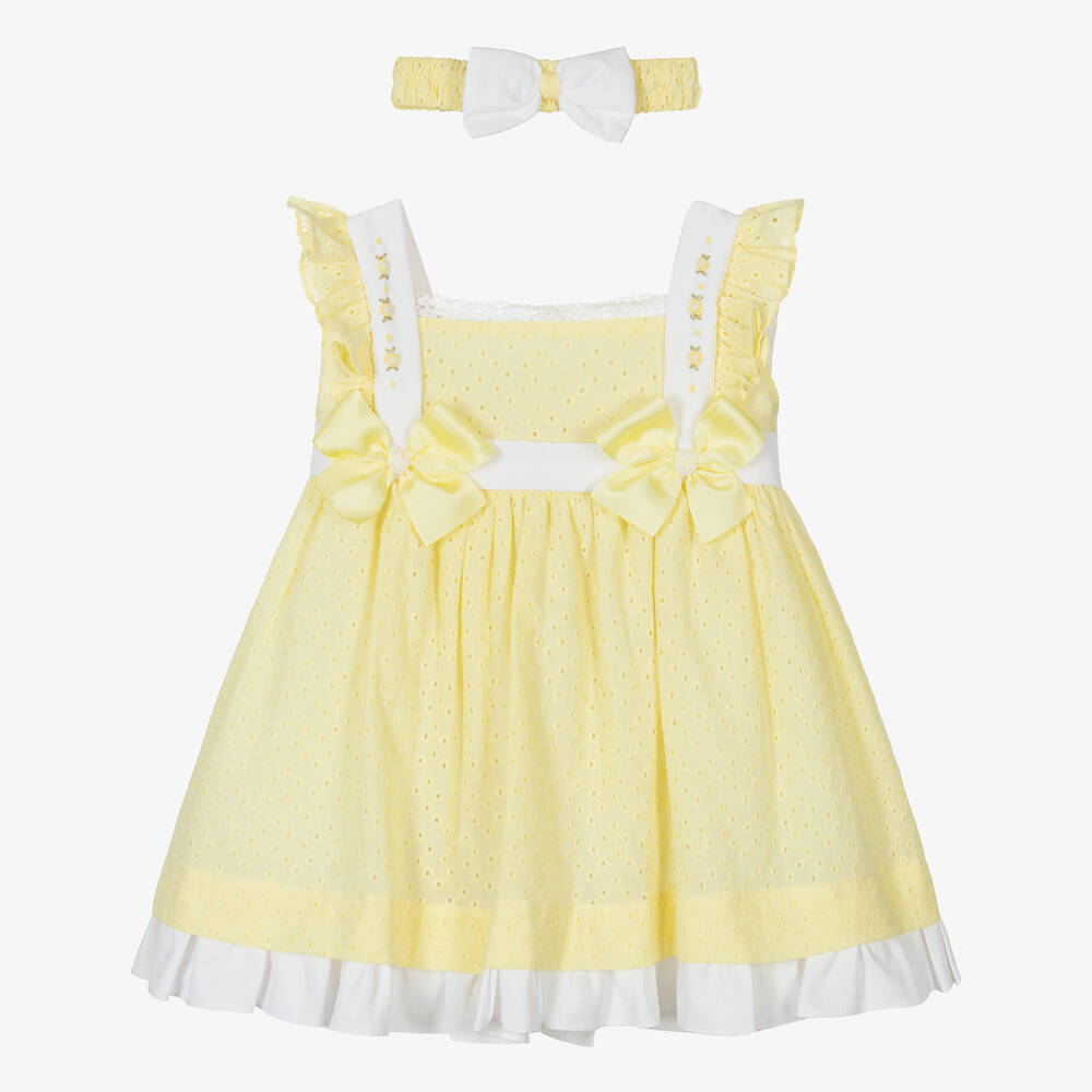 Pretty Originals - Ensemble robe jaune brodée fille | Childrensalon