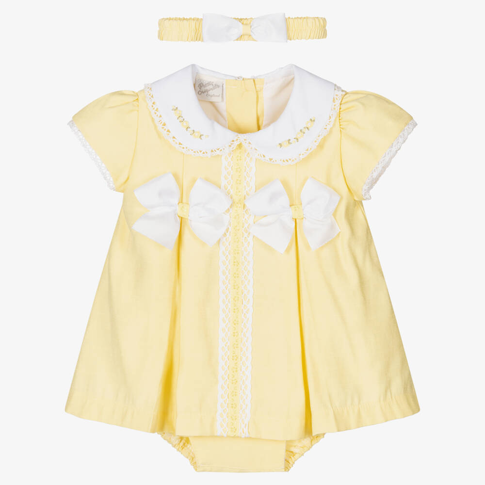 Pretty Originals Babies' Girls Yellow Dress & Headband Set