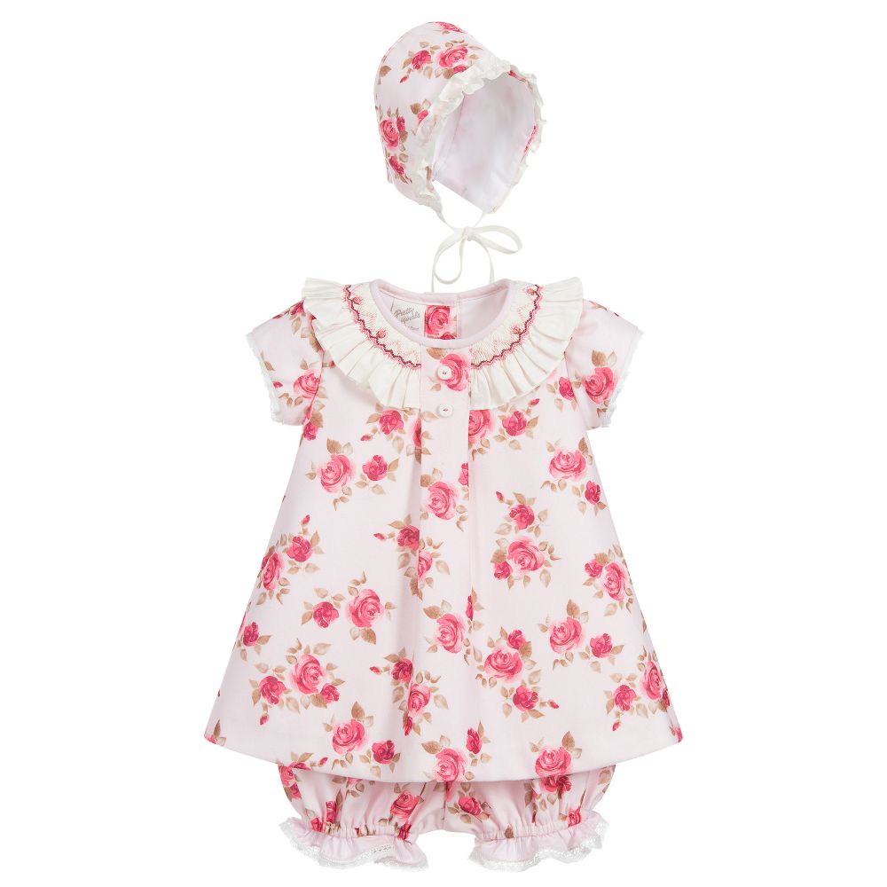 Pretty Originals Girls Pink Floral Baby Dress Set