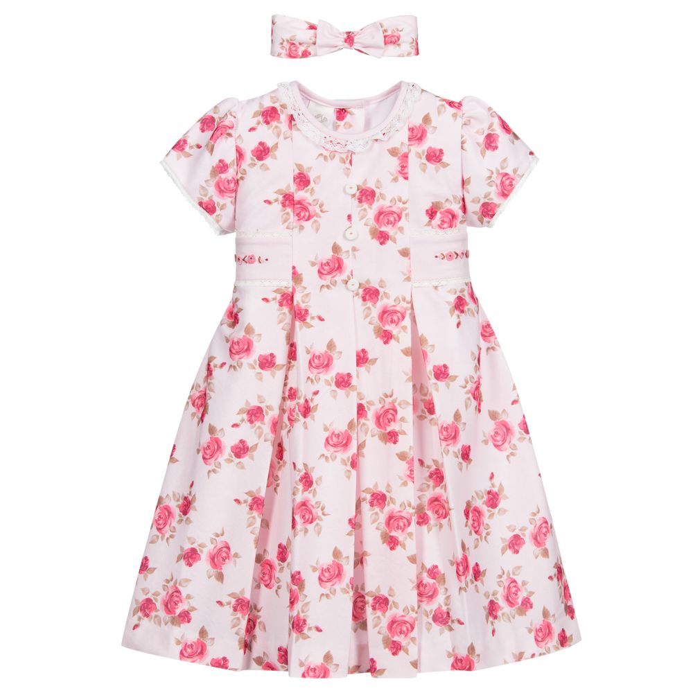 Pretty Originals Babies' Girls Pink Floral Print Dress Set