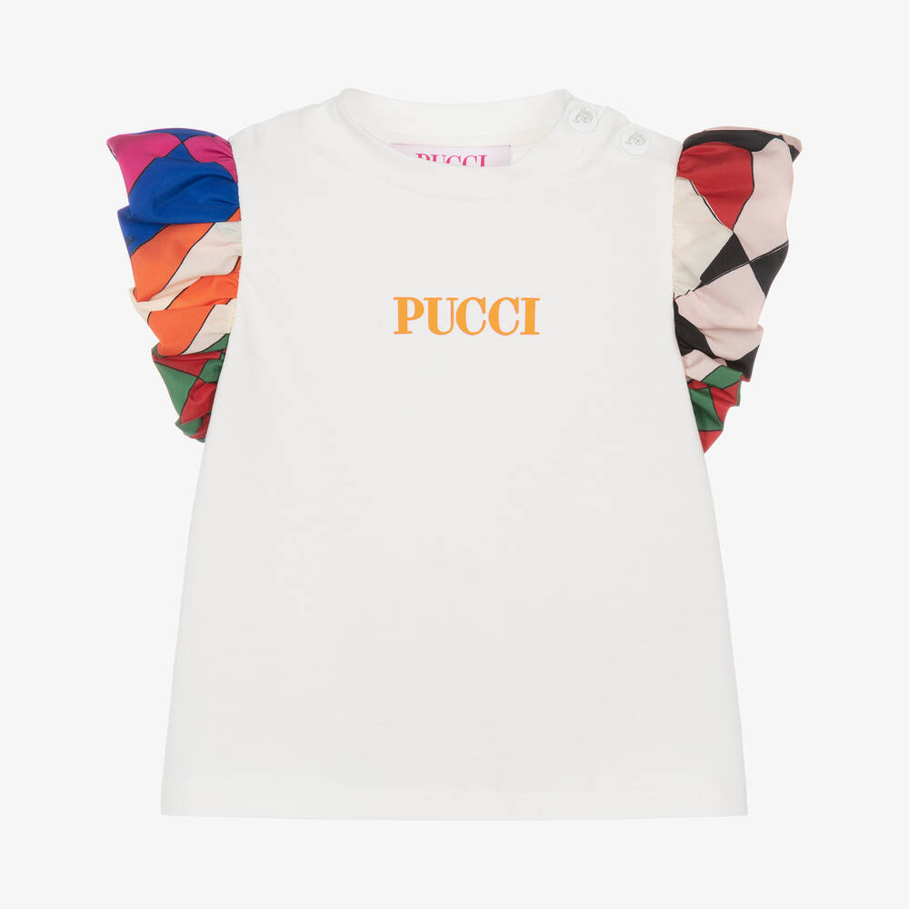 PUCCI - Baby Girls Ivory Cotton Giardino T-Shirt | Childrensalon