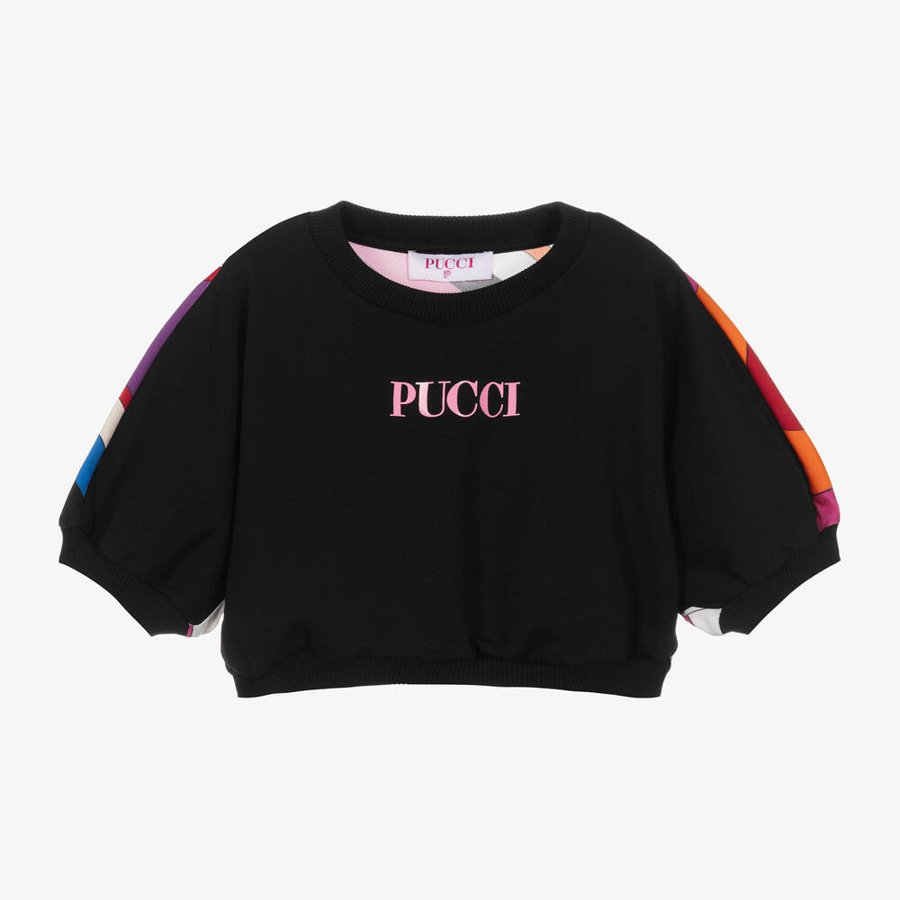PUCCI - Girls Black Cotton Iride Sweatshirt | Childrensalon