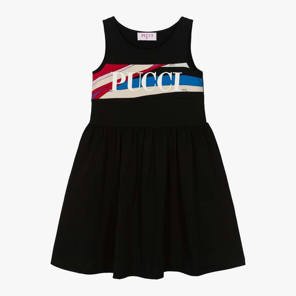 PUCCI - Girls Black Cotton Sleeveless Dress | Childrensalon
