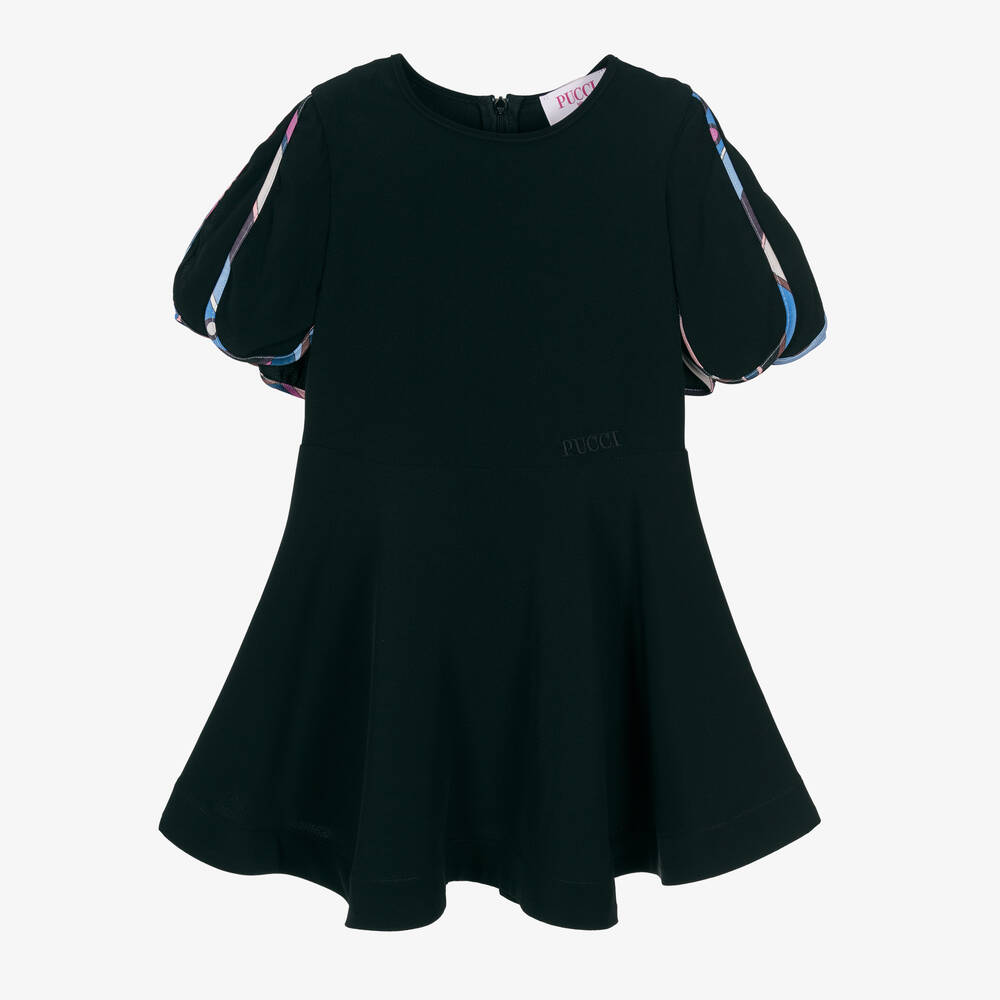 PUCCI - Girls Black Petal-Sleeve Vivara Dress | Childrensalon