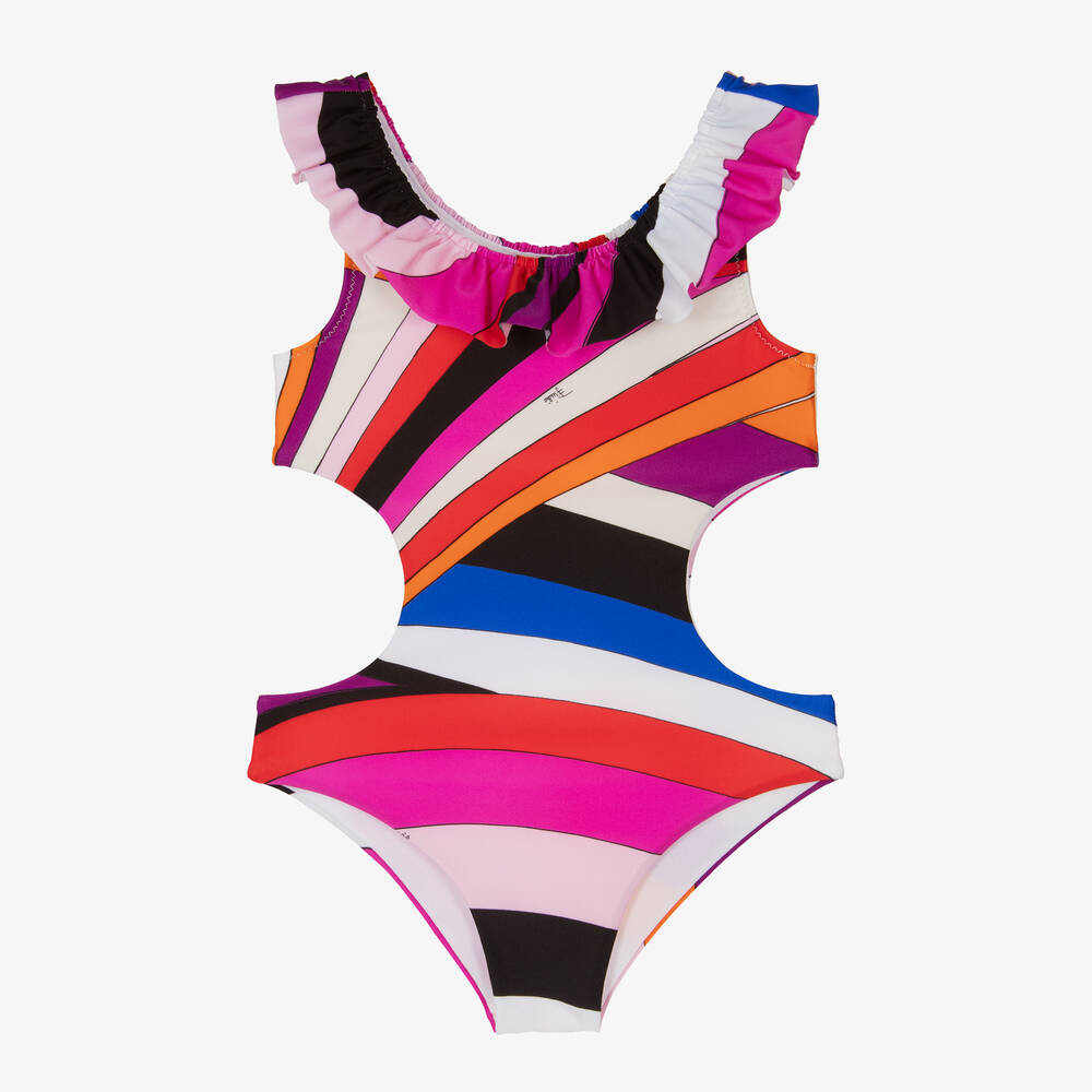 PUCCI - Girls Fuchsia Pink Iride Cut-Out Swimsuit | Childrensalon