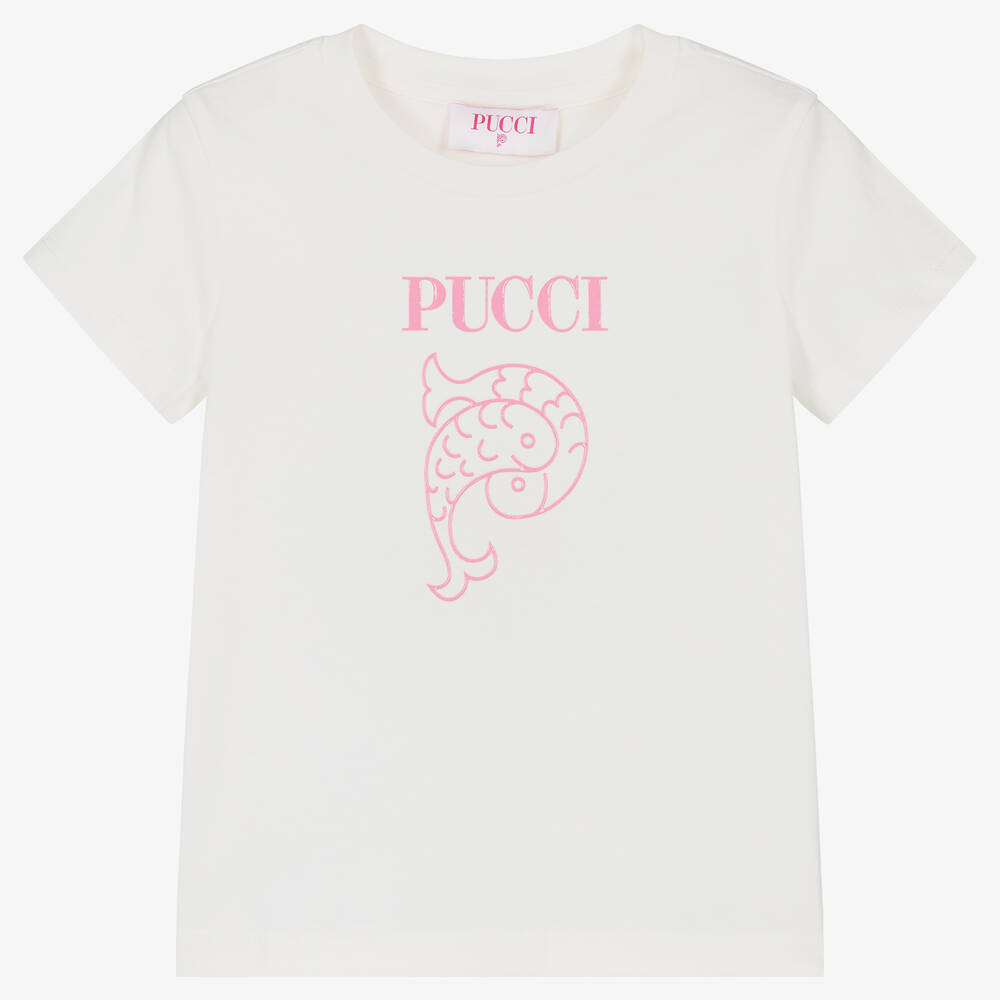 Pucci Kids'  Girls Ivory Organic Cotton T-shirt
