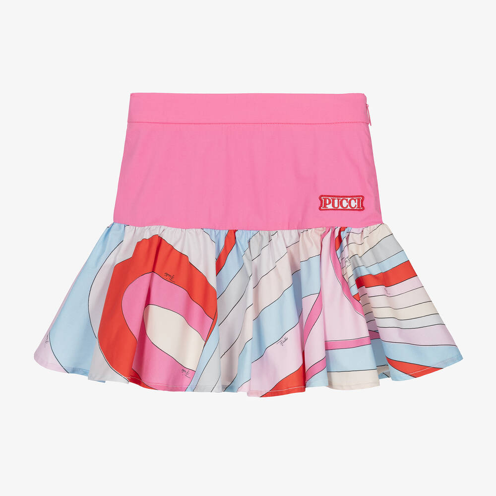 PUCCI - Girls Pink Cotton Iride Print Skirt | Childrensalon
