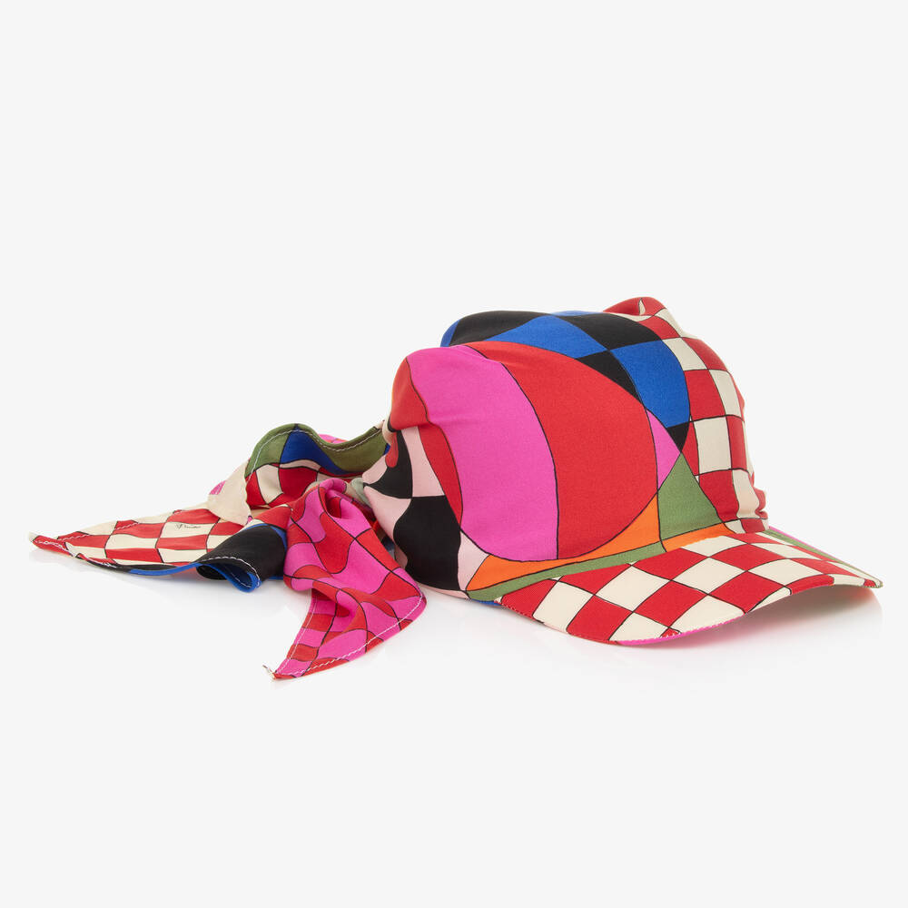 PUCCI - Girls Red Viscose Giardino Print Hat | Childrensalon