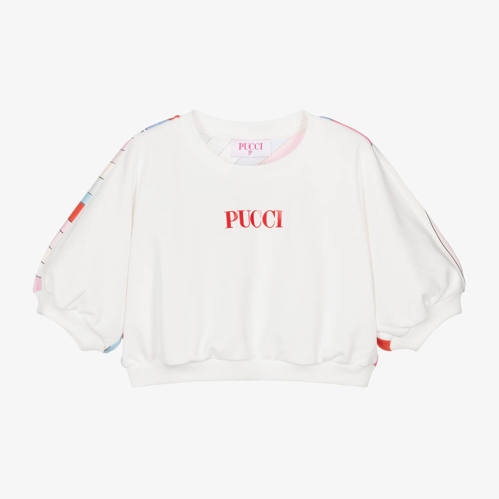 PUCCI - Girls White Cotton Iride Sweatshirt | Childrensalon