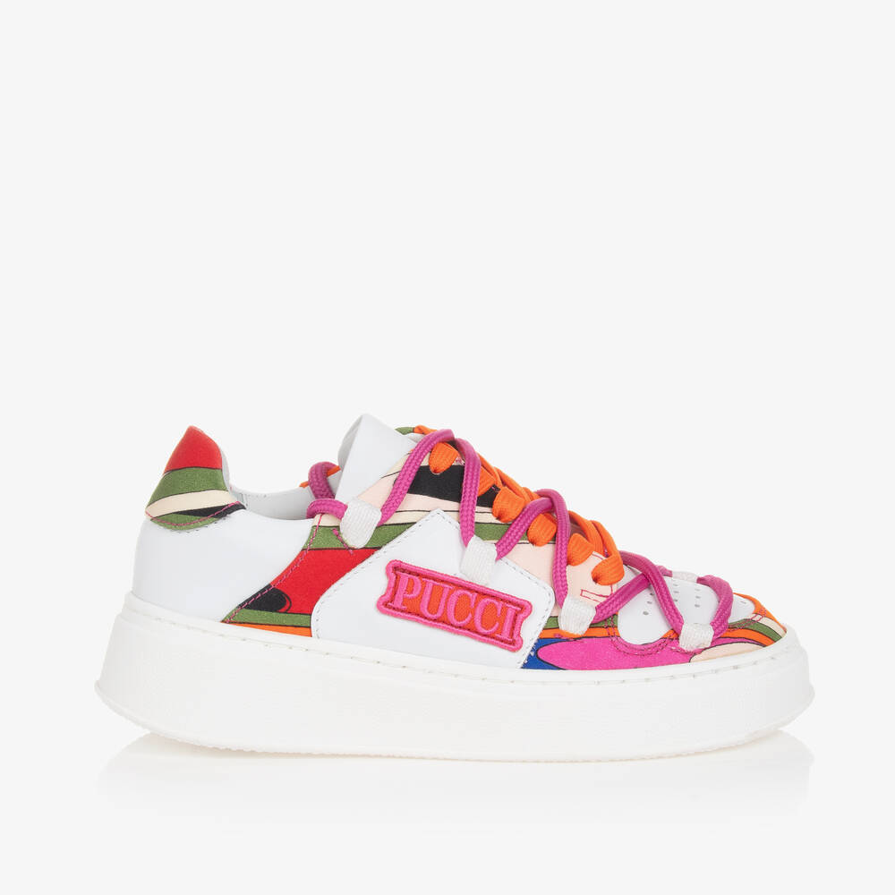 Pucci Kids'  Girls White Leather Iride Print Trainers