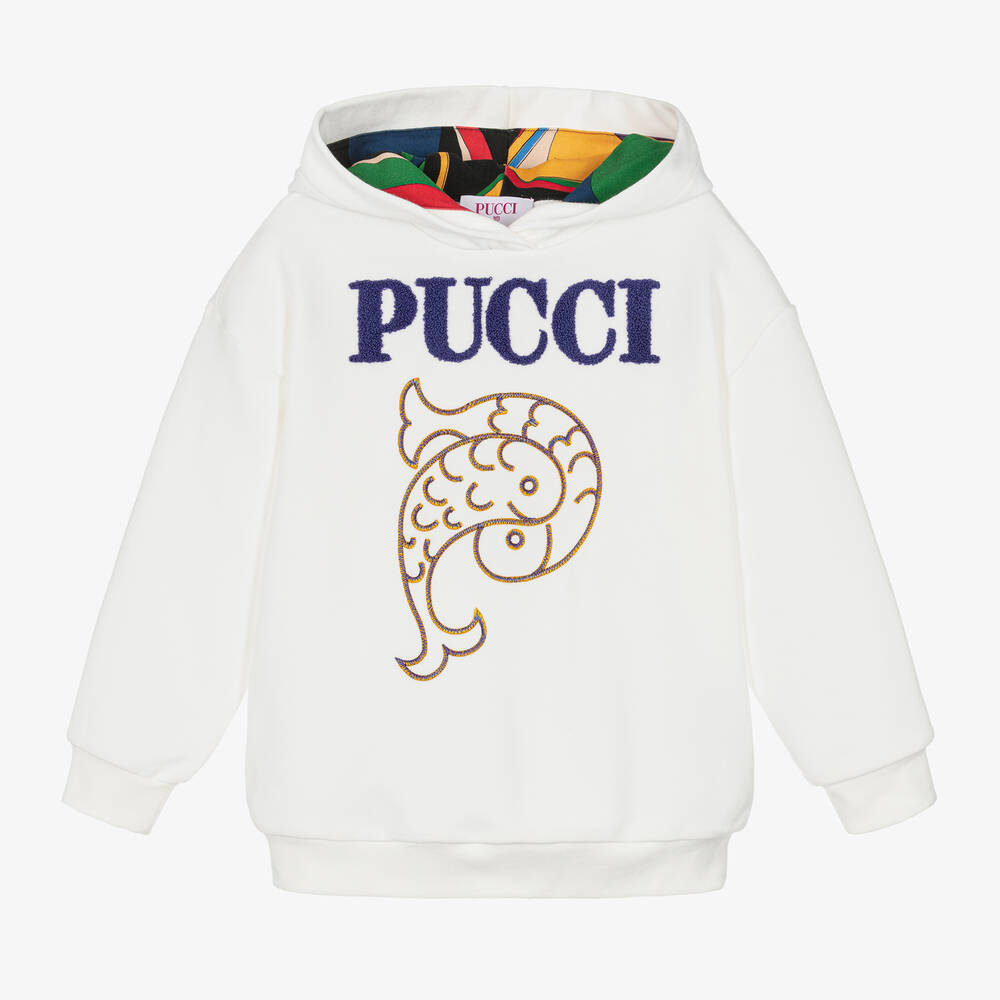 PUCCI - Girls White Oversized Cotton Hoodie | Childrensalon