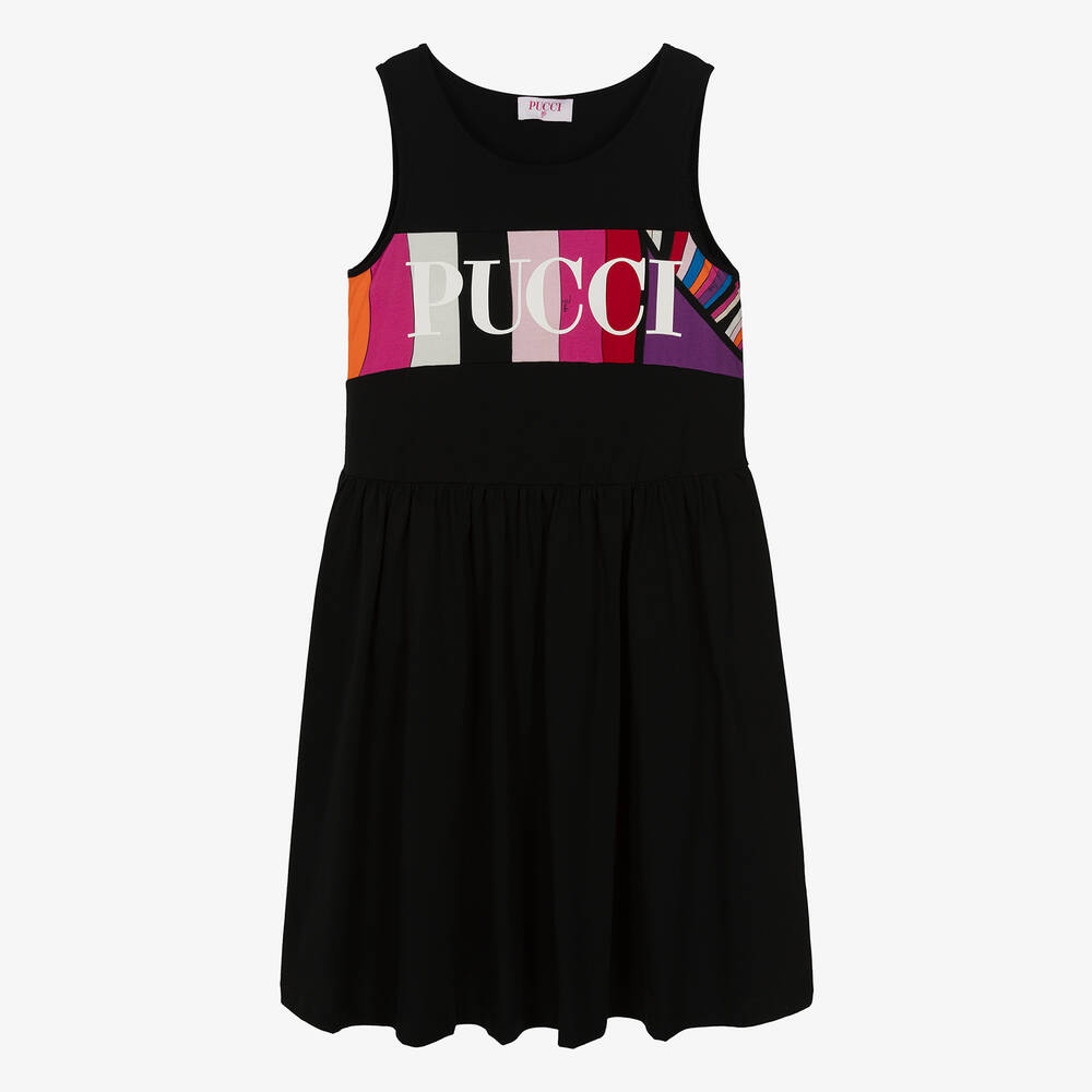 PUCCI - Черное хлопковое платье без рукавов для девочек-подростков | Childrensalon