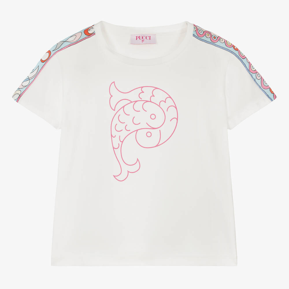 PUCCI - Кремовая хлопковая футболка Onde для девочек-подростков | Childrensalon
