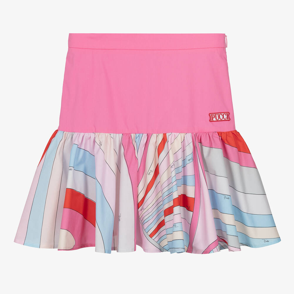 PUCCI - Teen Girls Pink Cotton Iride Print Skirt | Childrensalon