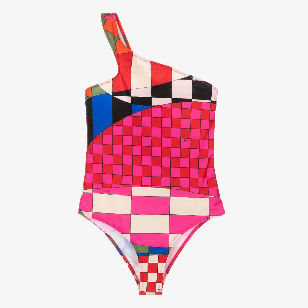 PUCCI - Teen Girls Pink Giardino One Shoulder Swimsuit | Childrensalon