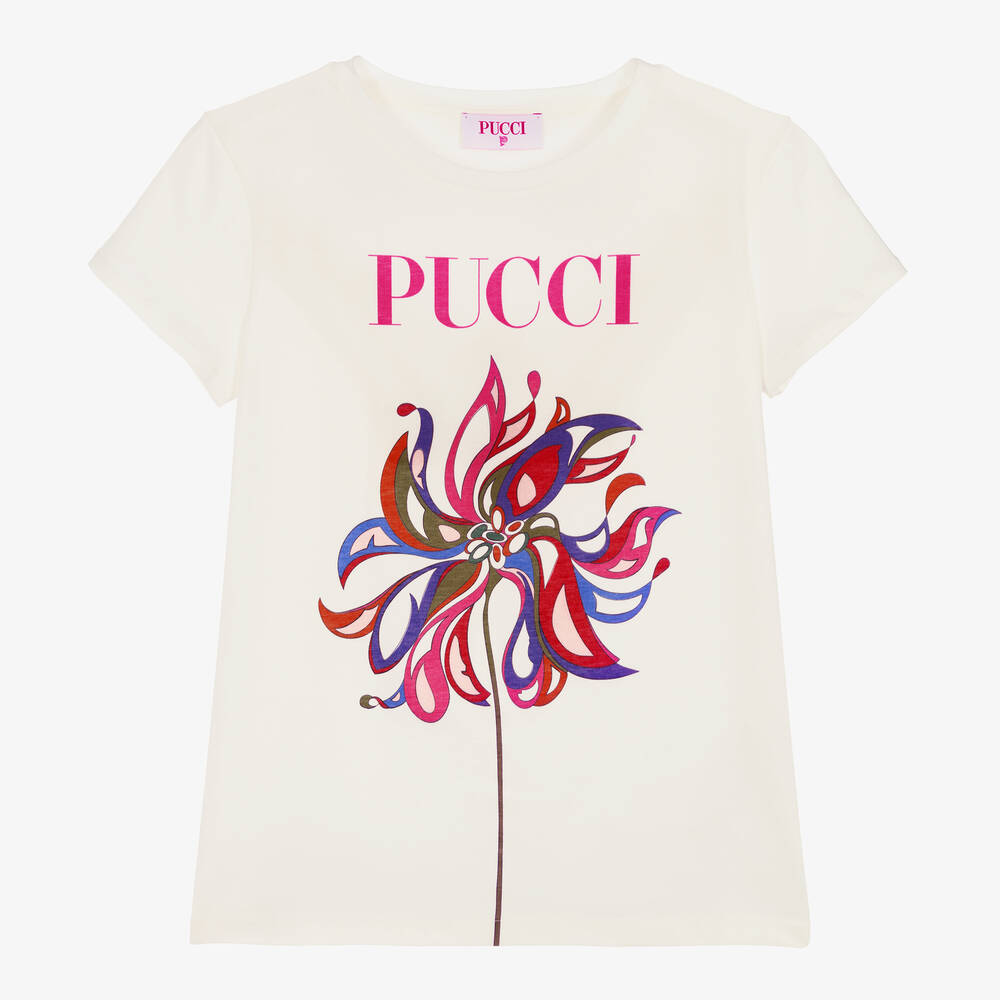 Pucci Teen Girls White Cotton Dahlia T-shirt