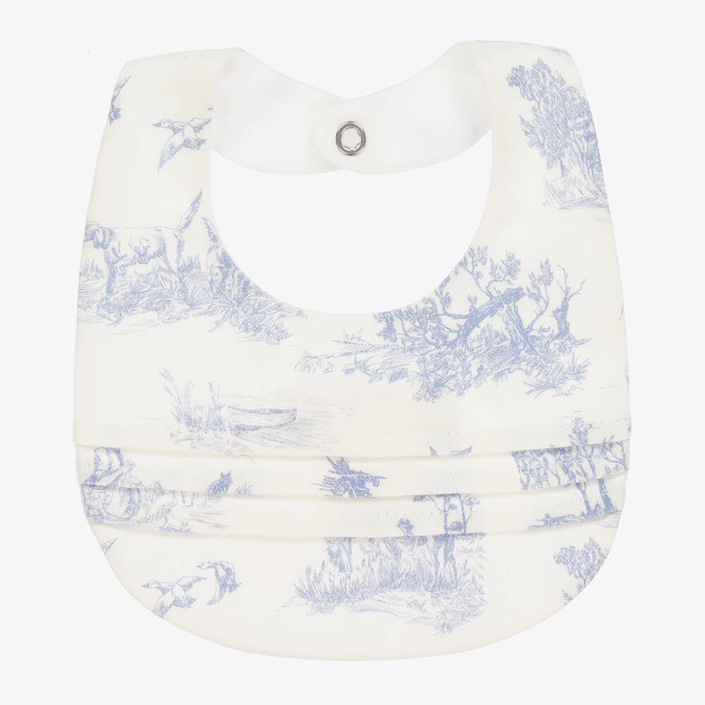 Pureté Du... Bébé - Baby Girls Ivory & Blue Toile de Jouy Bib | Childrensalon