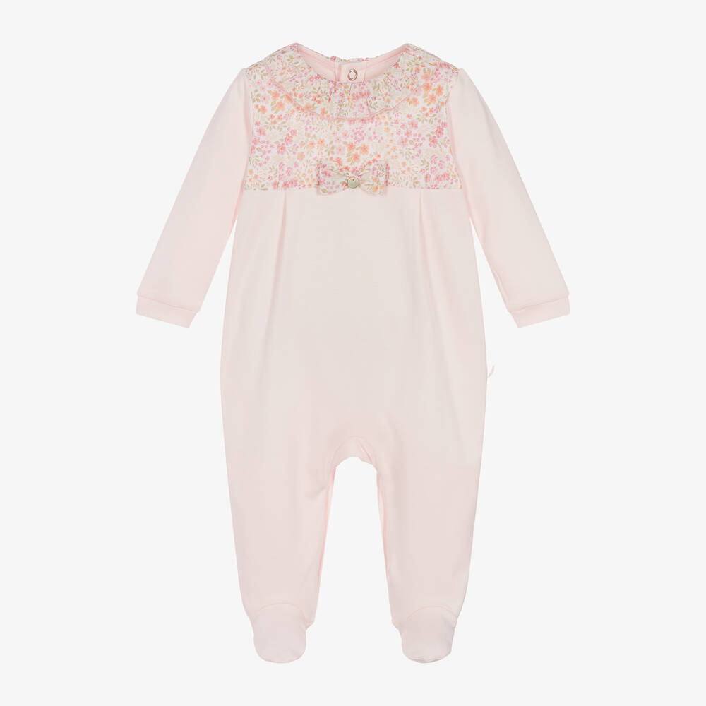 Pureté Du... Bébé - Baby Girls Pink Cotton Floral Babygrow | Childrensalon