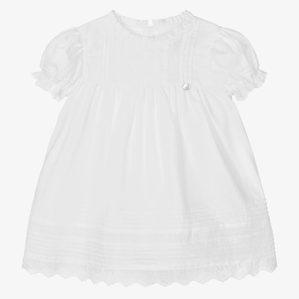 Pureté Du... Bébé - فستان قطن مطرز لون أبيض للمولودات | Childrensalon