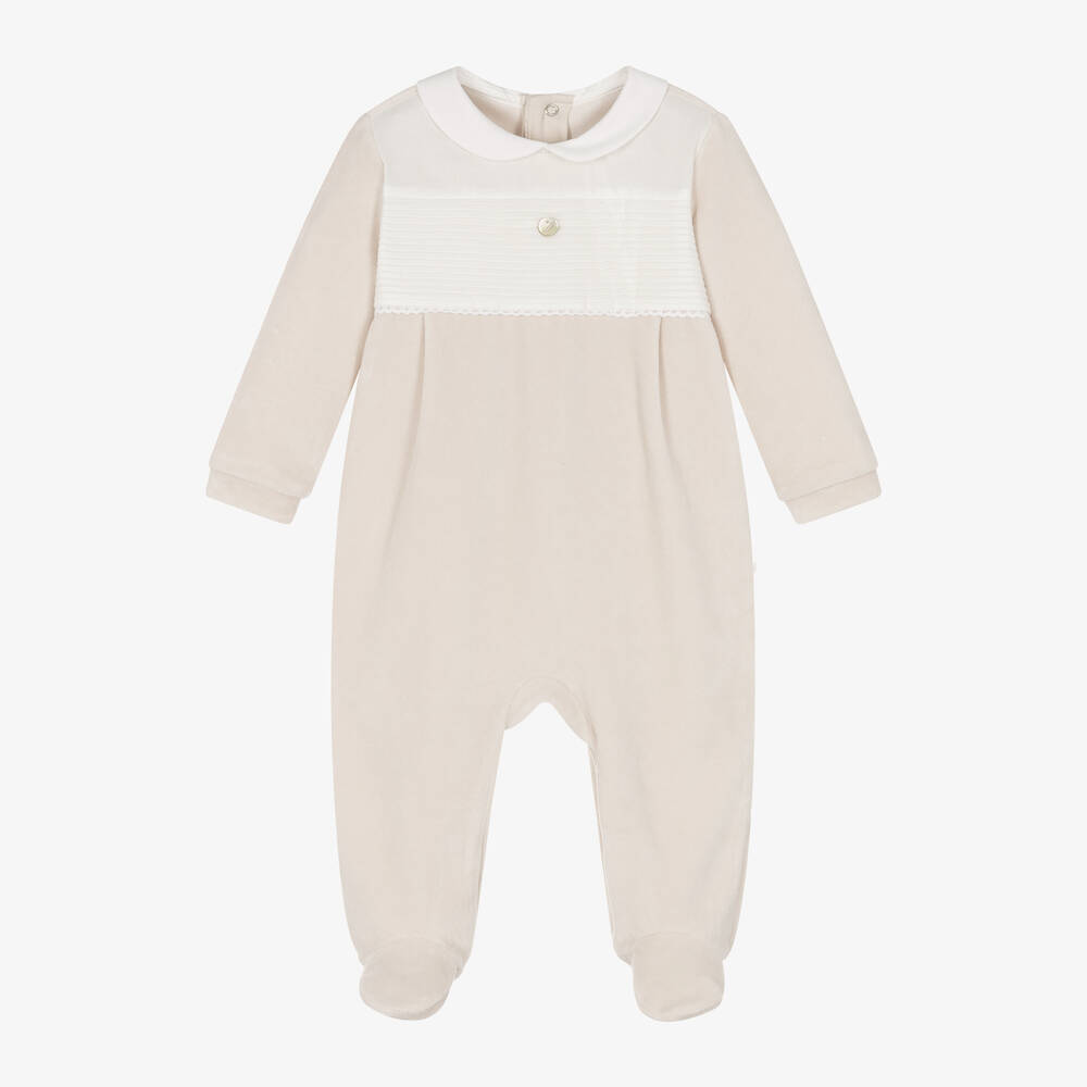 Pureté Du... Bébé - Beige Cotton Velour Babygrow | Childrensalon