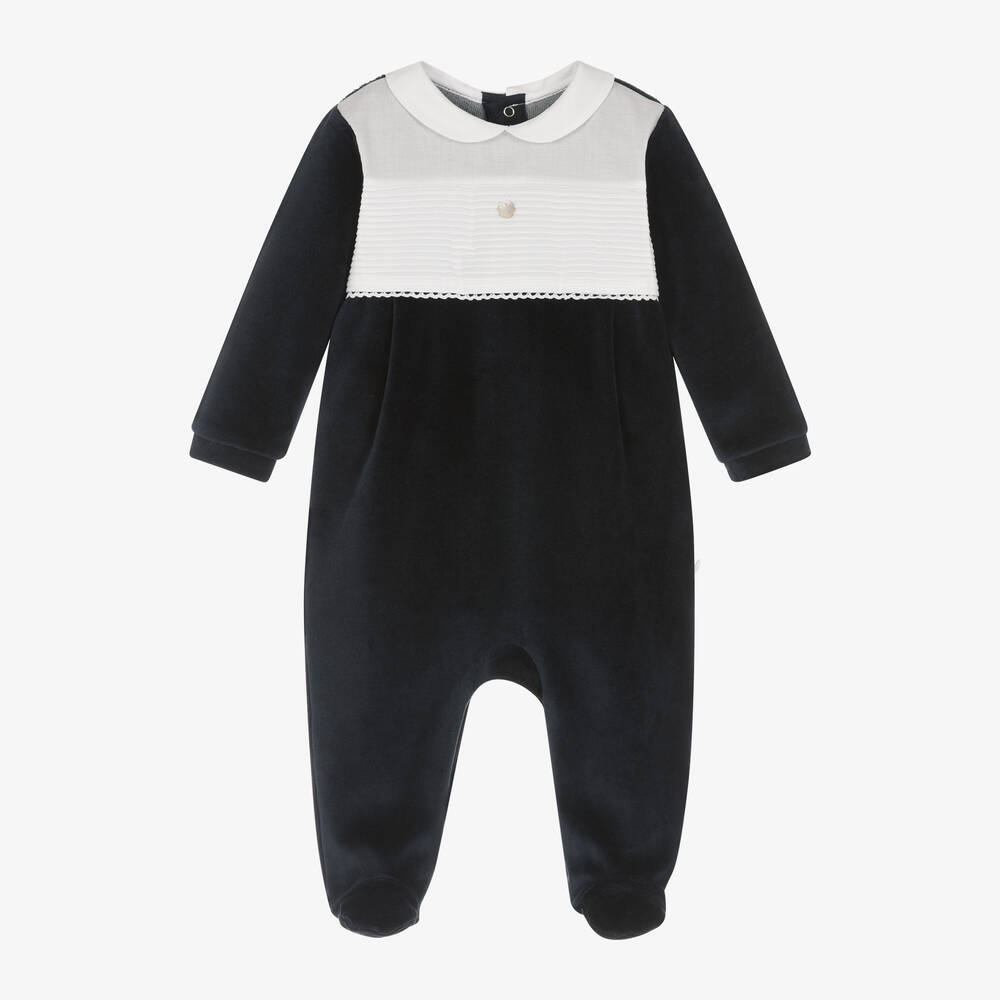 Pureté Du... Bébé - Blue Cotton Velour Babygrow | Childrensalon