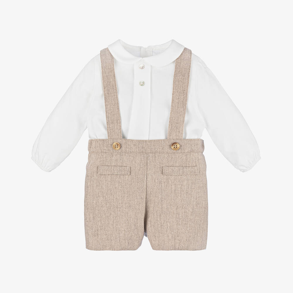 Pureté Du... Bébé - Boys Beige Wool & Cotton Shorts Set | Childrensalon