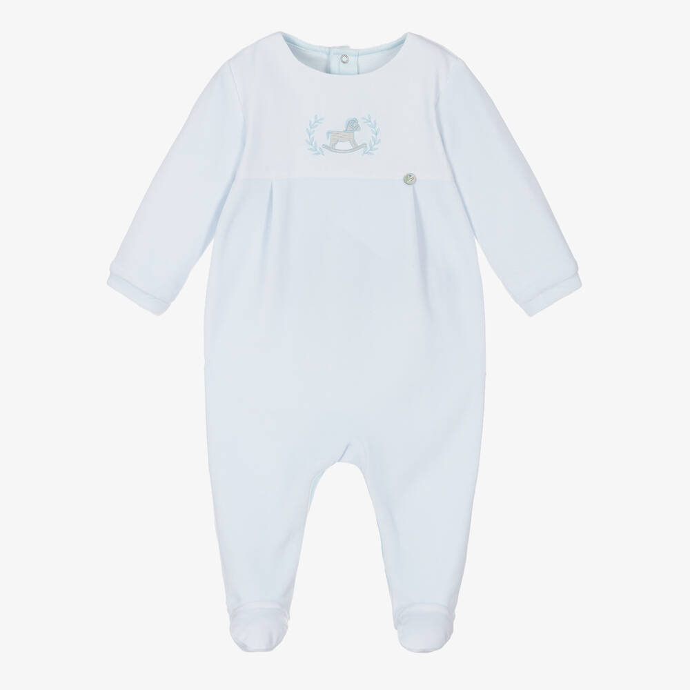 Pureté Du... Bébé - Boys Blue Velour Babygrow | Childrensalon