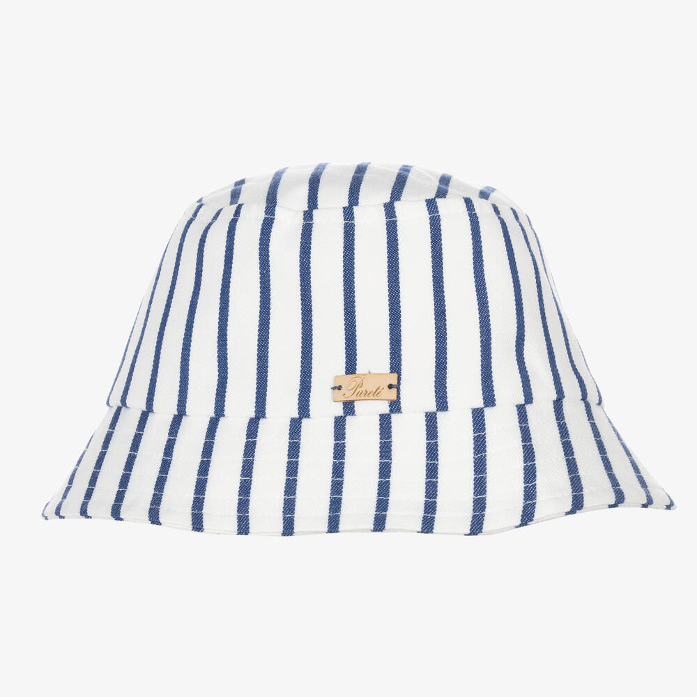 Pureté Du... Bébé - Boys White Striped Cotton Bucket Hat | Childrensalon