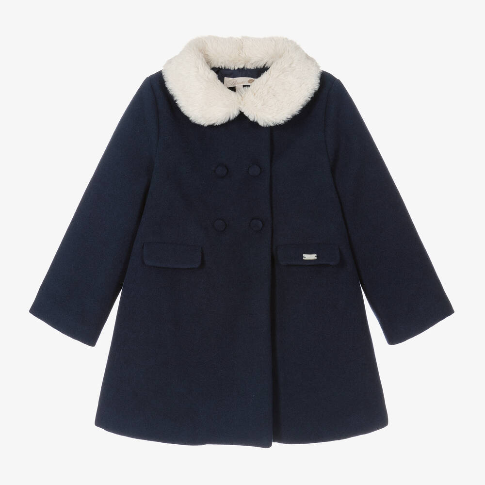 Pureté Du... Bébé - Girls Navy Blue Collared Coat | Childrensalon