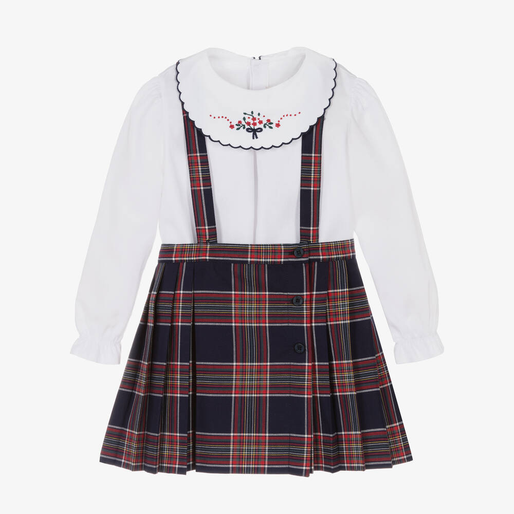 Pureté Du... Bébé - Girls Navy Blue Tartan Skirt Set | Childrensalon