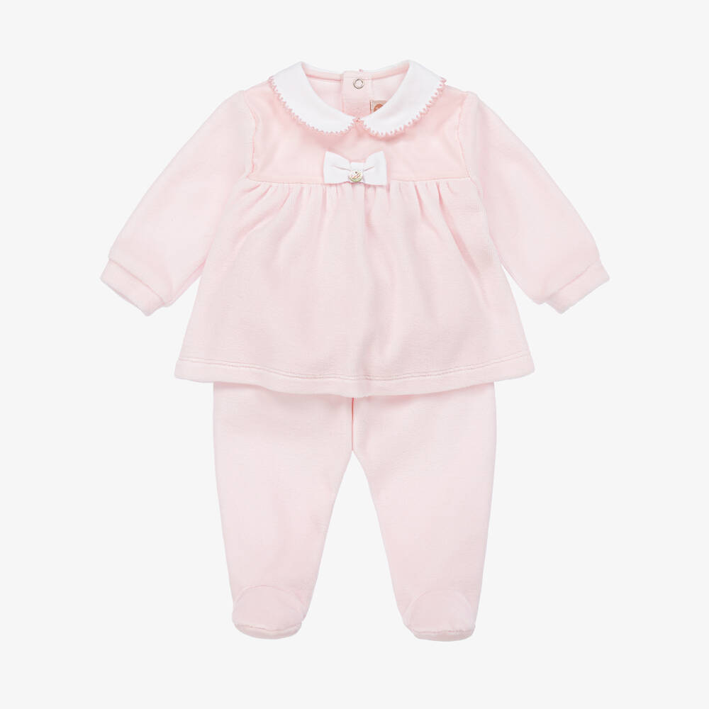 Pureté Du... Bébé - Girls Pink Velour 2 Piece Babygrow | Childrensalon