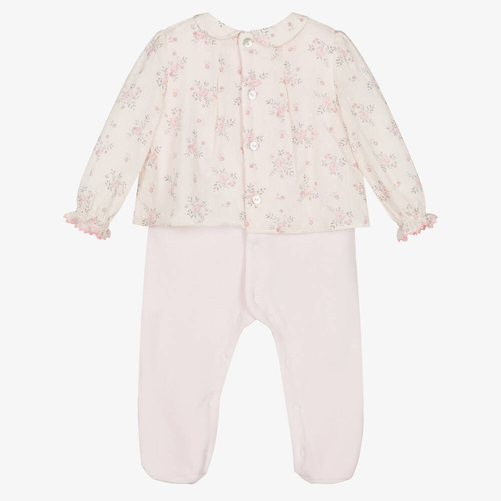 Pureté Du... Bébé - Girls Pink Velour Floral Babygrow | Childrensalon