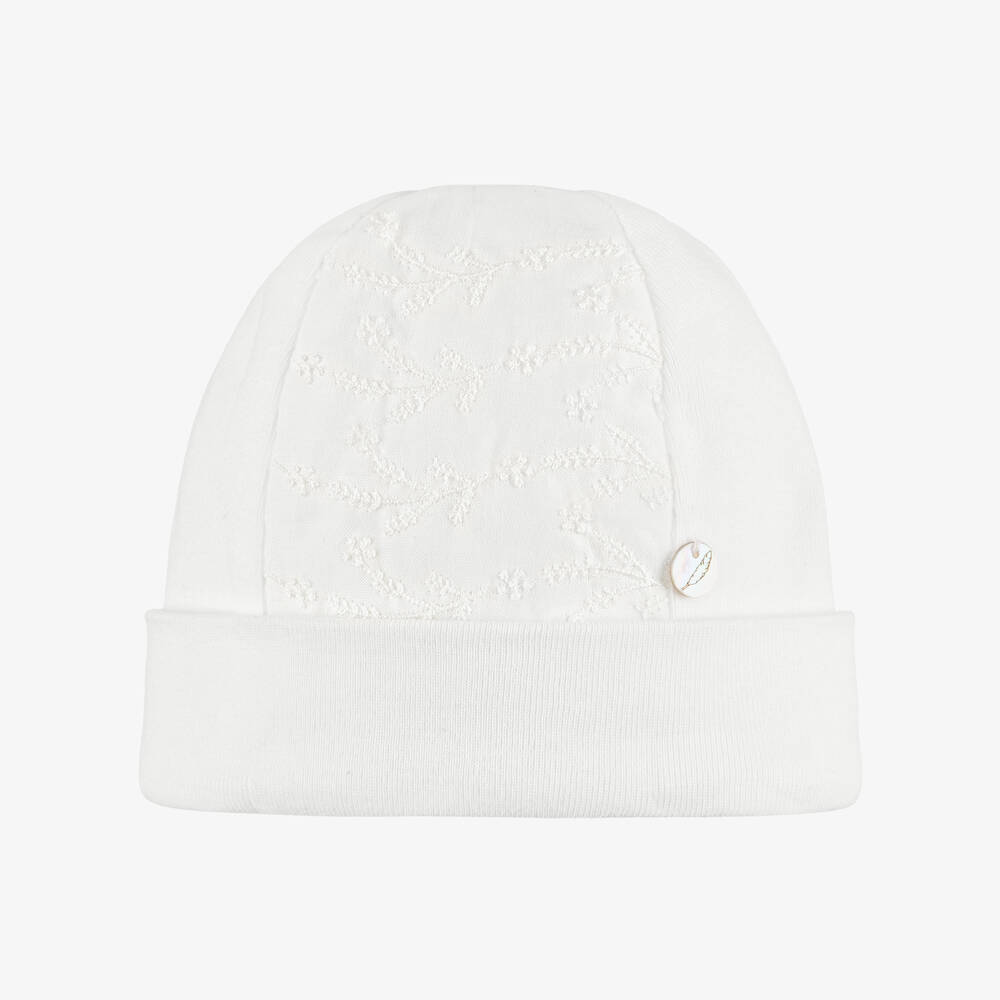 Pureté Du... Bébé - Ivory Embroidered Cotton Baby Hat | Childrensalon