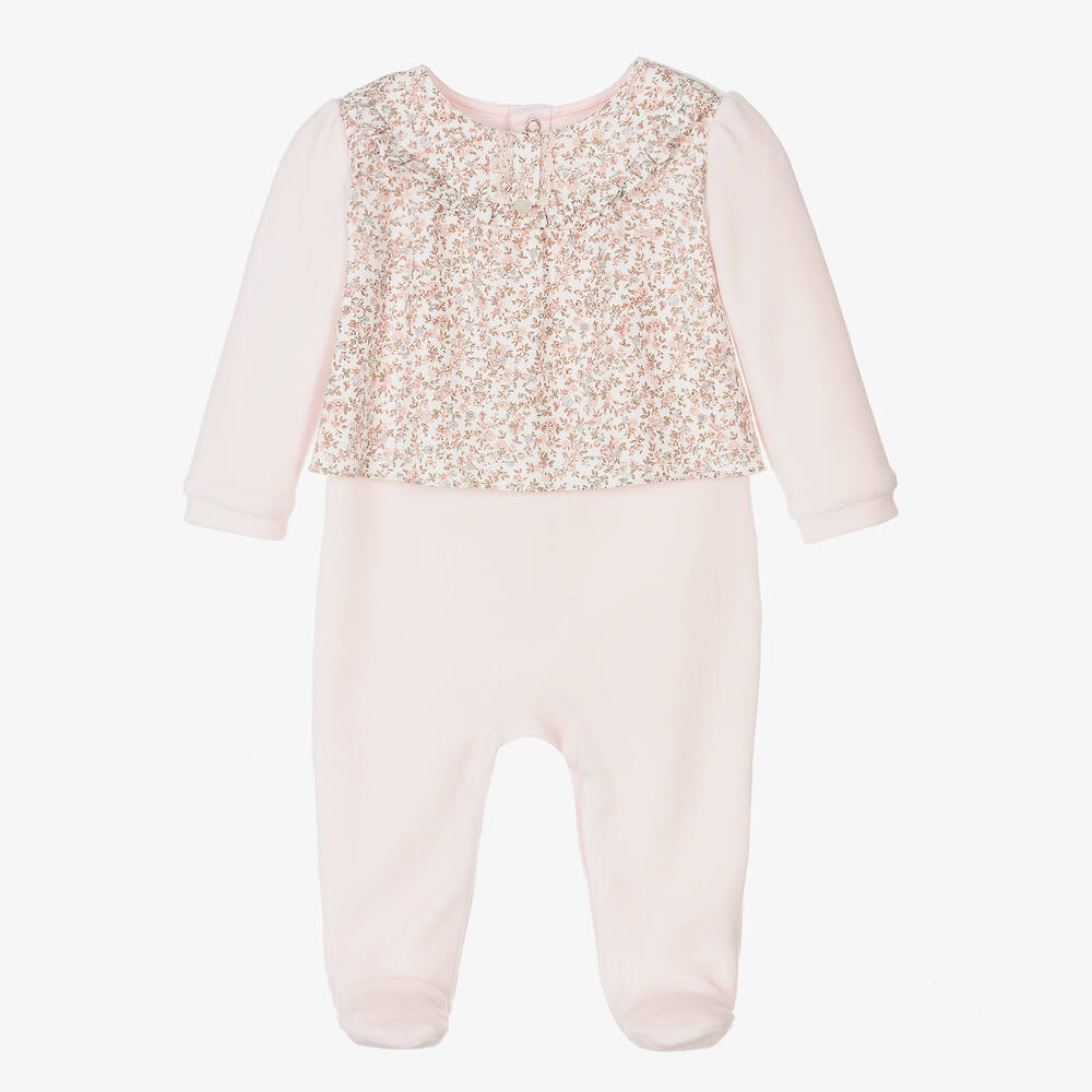 Pureté Du... Bébé Pale Pink Velour Babygrow Childrensalon