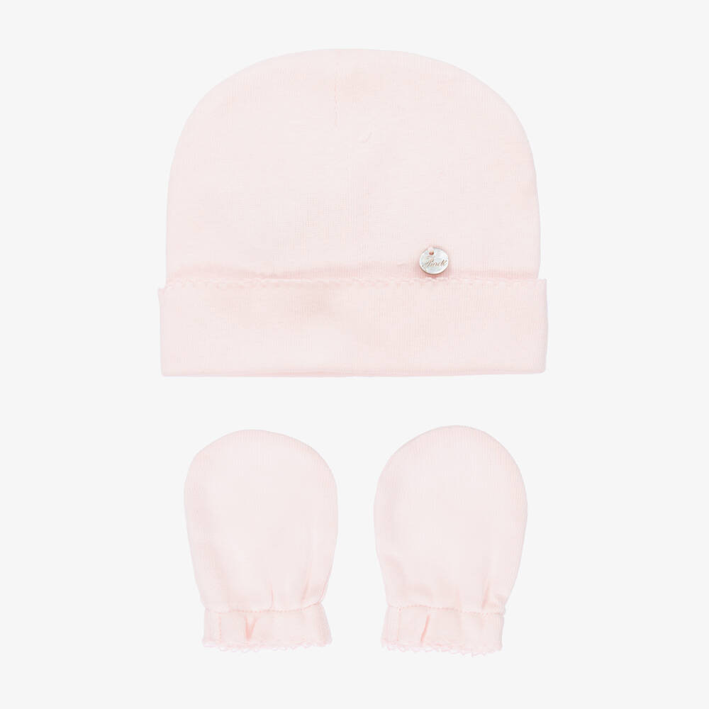 Pureté Du... Bébé Babies' Pureté Du. Bébé Girls Pink Cotton Hat & Mittens Set