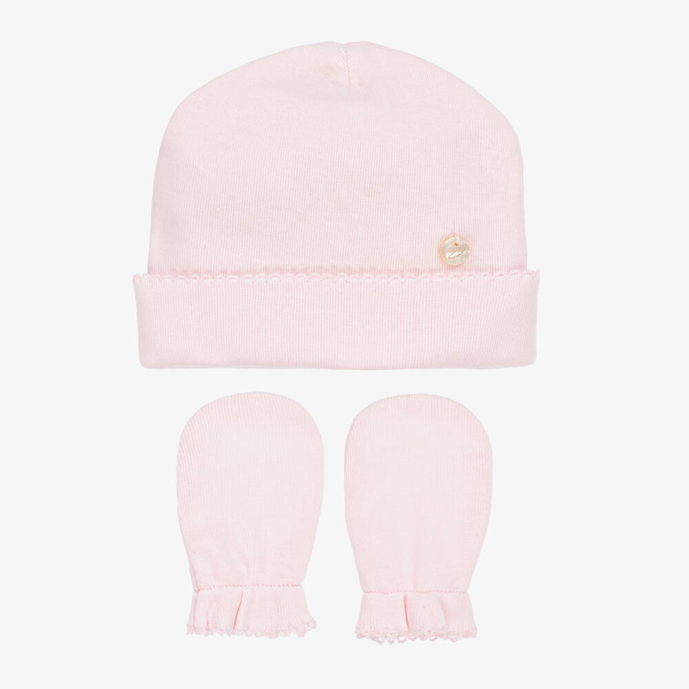 Pureté Du... Bébé - Pink Cotton Hat & Mittens Set | Childrensalon