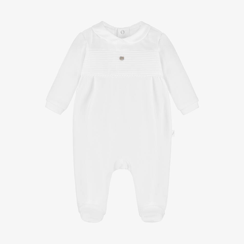 Pureté Du... Bébé - White Cotton Velour Babygrow | Childrensalon