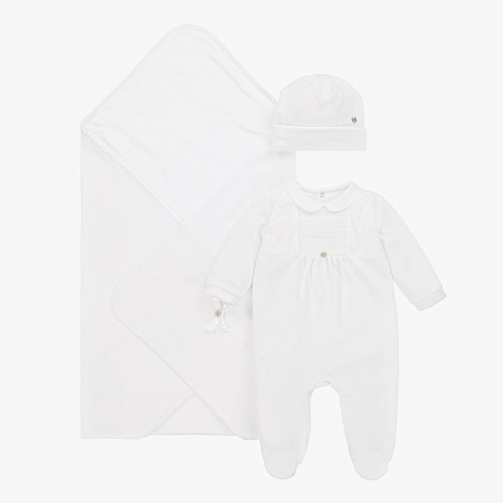 Pureté Du... Bébé - White Smocked Velour Babysuit Set | Childrensalon