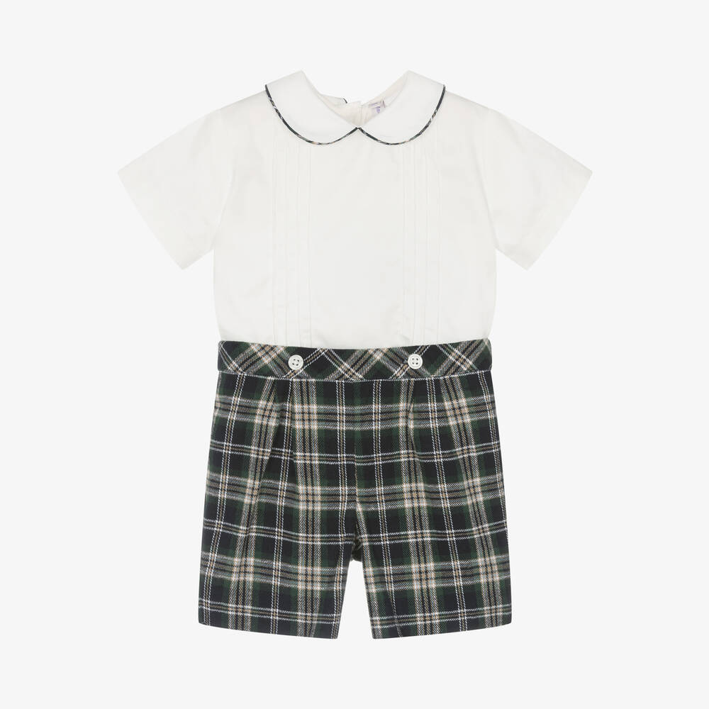 Rachel Riley - Baby Boys Blue & Green Tartan Buster Suit | Childrensalon