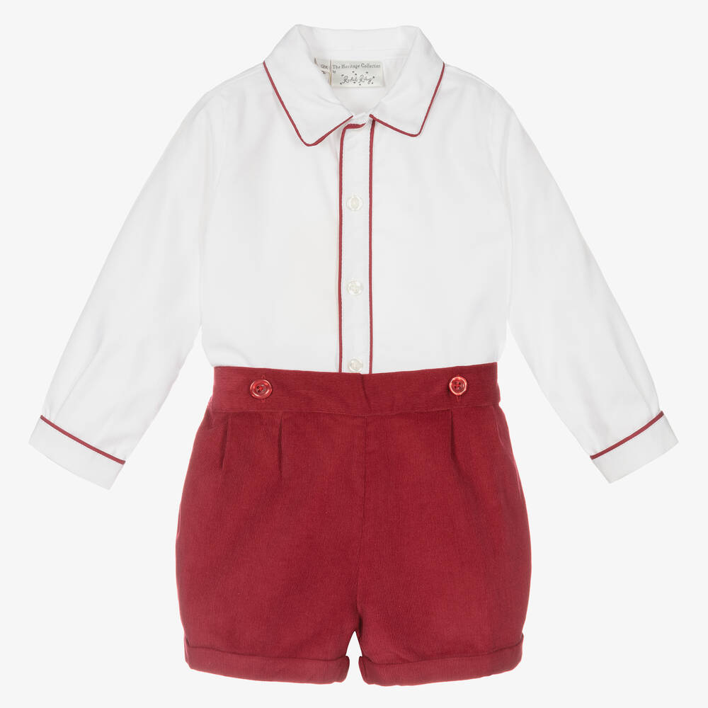 Rachel Riley - Boys Burgundy Red Cotton Buster Suit | Childrensalon