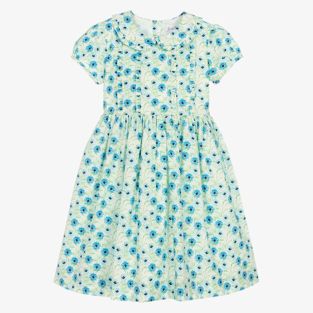 Rachel Riley - Girls Blue Floral Cotton Dress | Childrensalon