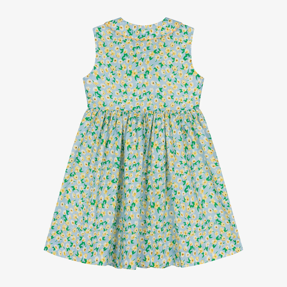 Rachel Riley - Girls Blue & Yellow Floral Cotton Dress | Childrensalon